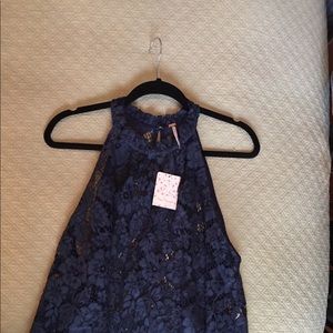 Free People Navy Lace Top